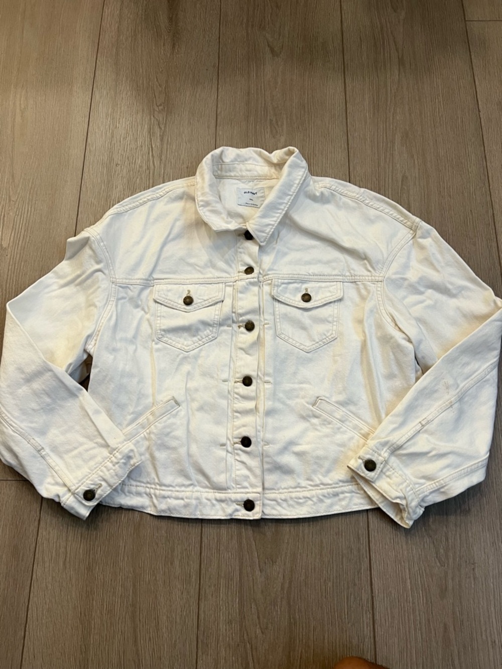 Old Navy Trucker Jacket Womens XXL Cream Detail Chest Pocket Collar Button Front